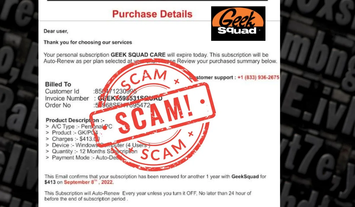 Personal Subscription Geek Squad Scam
