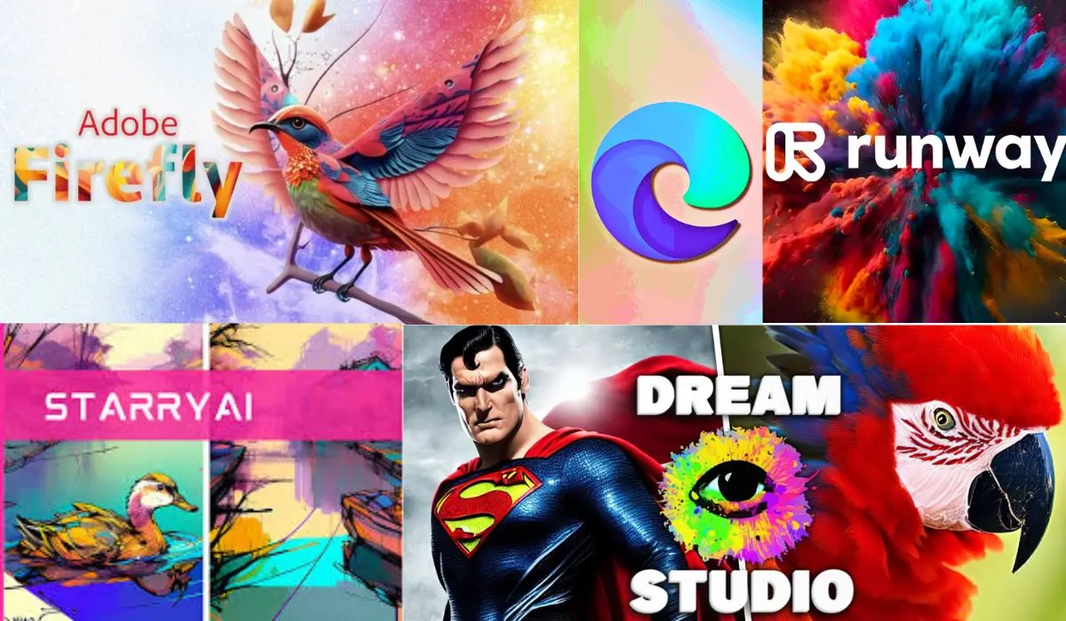 Adobe Firefly, DreamStudio, Runway,  StarryAI, Microsoft Edge Image Creator 