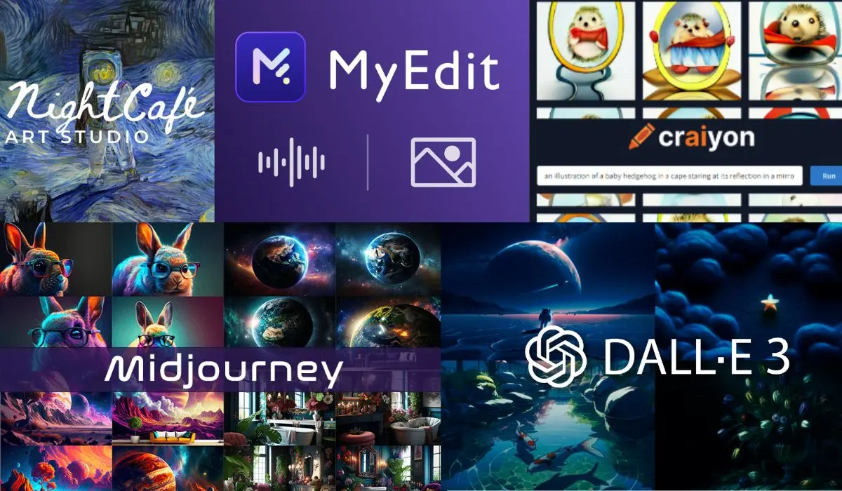 Midjourney, NightCafe, DALL.E 3, MyEdit Online Photo Editor, Craiyon